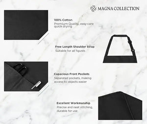 2 Pack Adjustable Black Bib Chef Aprons Magna Collection