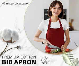 2 Pack Adjustable Red Bib Chef Aprons Magna Collection