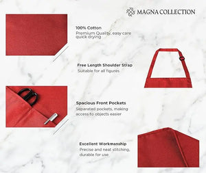 2 Pack Adjustable Red Bib Chef Aprons Magna Collection