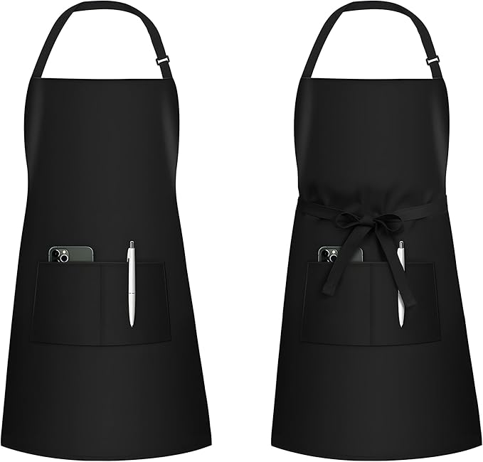 2 Pack Adjustable Black Bib Chef Aprons