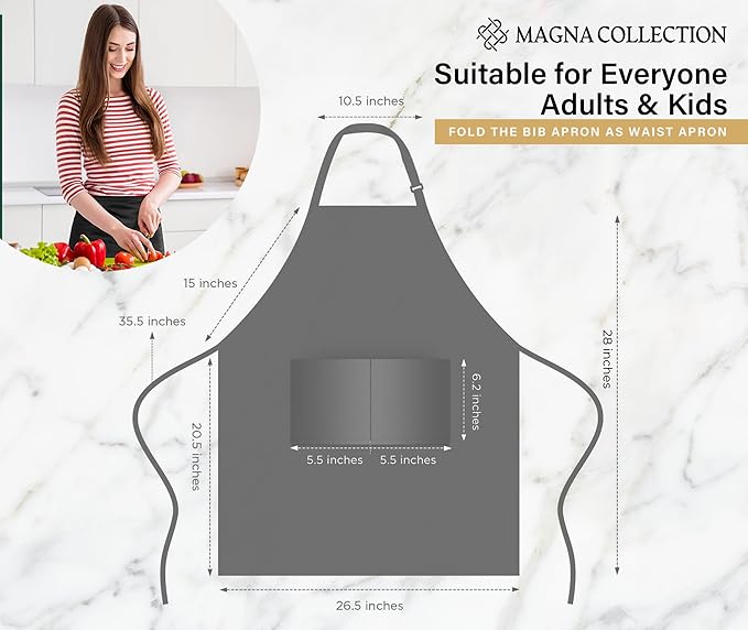 2 Pack Adjustable Charcoal Bib Chef Aprons